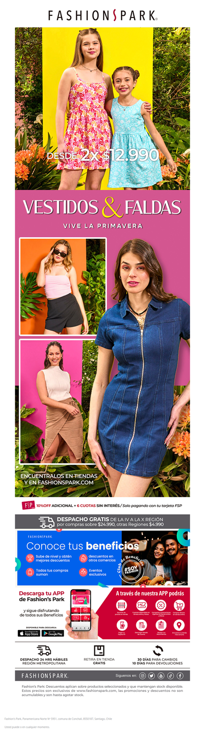 👗¡, Vive la primavera 🌼con la nueva colección de Vestidos y Faldas! 👘🥻En 2 X $12.990 en fashionspark.com