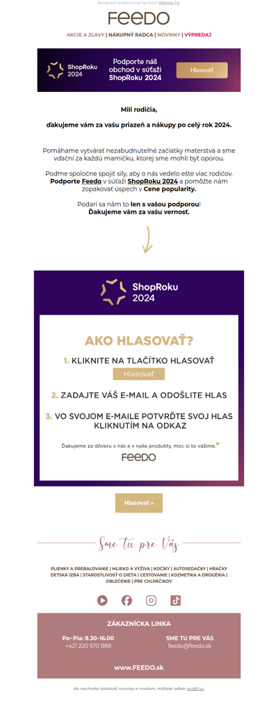 Váš hlas je dôležitý. Podporte Feedo v ShopRoku 2024 🤎