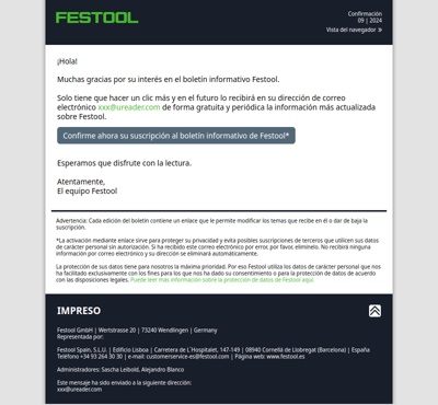 Su suscripción al boletín informativo de Festool ¡a un solo clic!