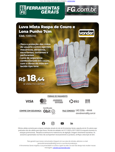 Conforto e proteção no seu dia a dia profissional - Luva Mista Raspa de Couro e Lona VONDER