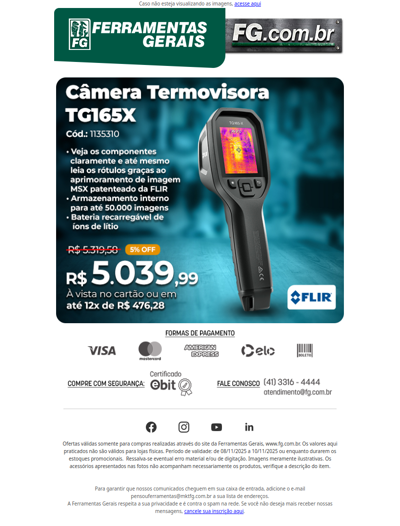 Identifique falhas elétricas e vazamentos com um clique - Câmera Termovisora TG165X FLIR