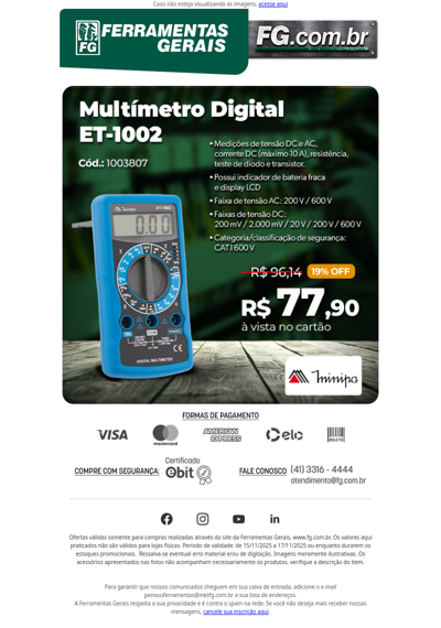 Precisão garantida com o Multímetro Digital ET-1002 - MINIPA