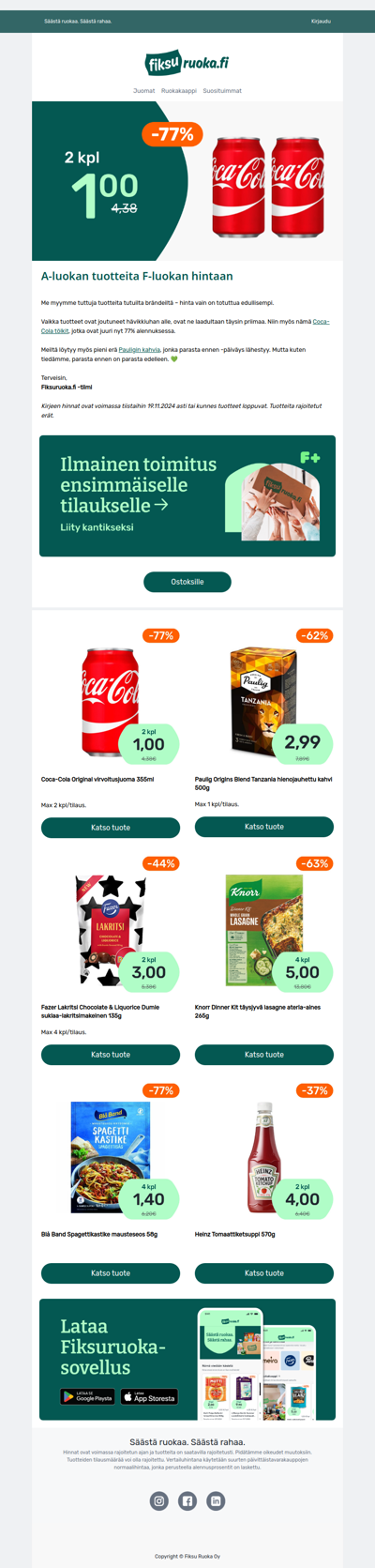 Coca-Cola -77% 😎 2 tölkkiä eurolla! 🔥