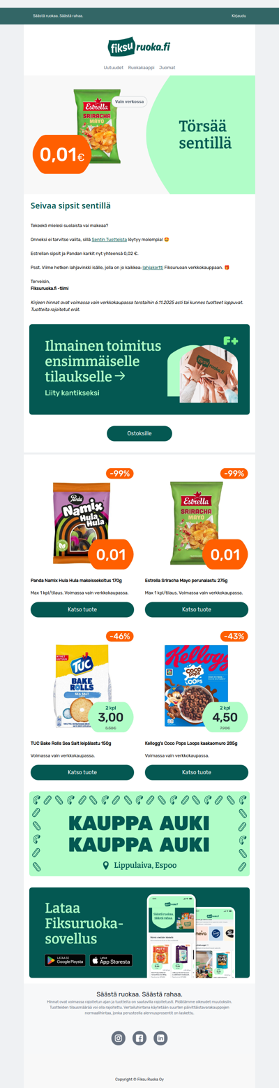 💚 Sentillä sipsiä ja karkkia! Estrella 0,01€ 😍