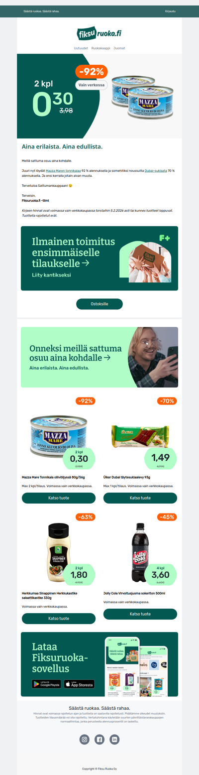 Tonnikala -92% 🔥 Dubai-suklaa -70% 🍫