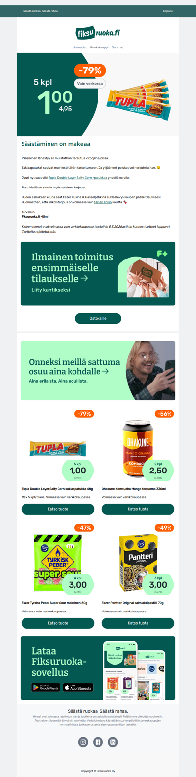 🍫 Tupla-patukat 5 kpl vain 1 € 😍