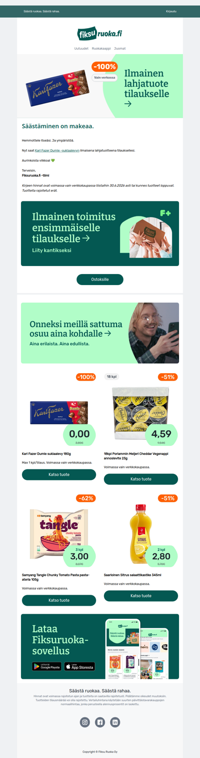 Ilmainen Fazerin suklaalevy tilaukselle! 🎁