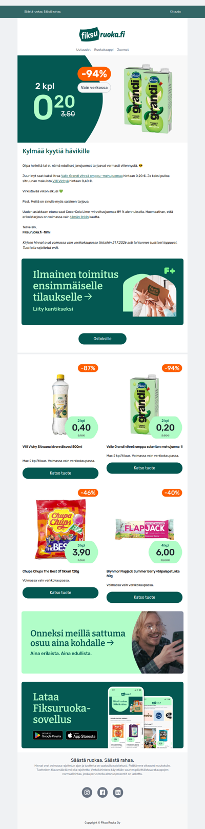 🧃 Valio Grandi -94% 🤩 Villi Vichy -87%
