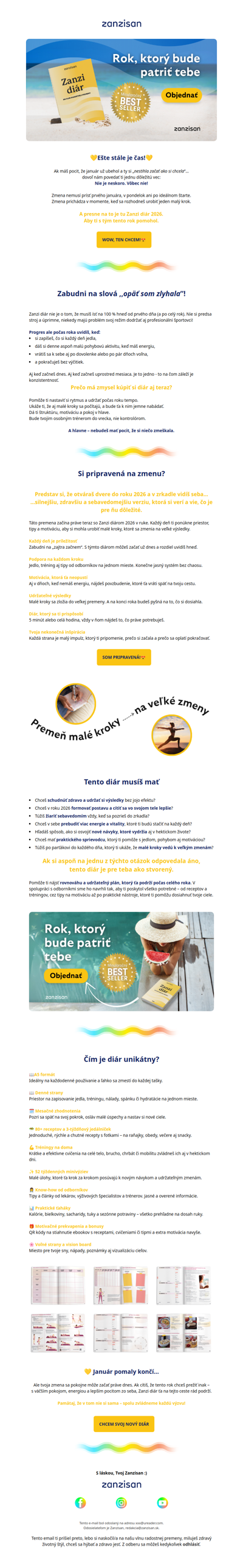 Ešte stále je čas začať rok s našim Zanzi diárom 💛Tvoj osobný tréner do vrecka na rok 2026!