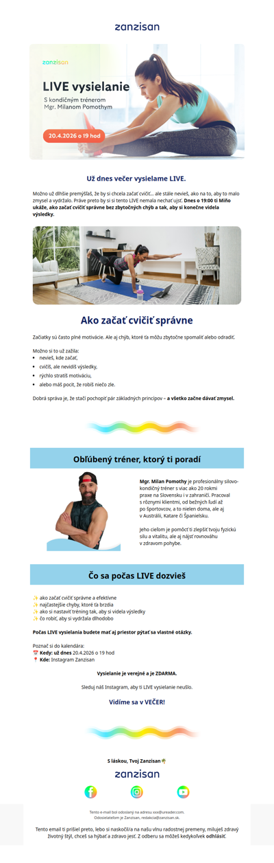🔴Už dnes o 19 hod bude LIVE na Instagrame s kondičným trénerom Mgr. Milanom Pomothym - je to ZDARMA