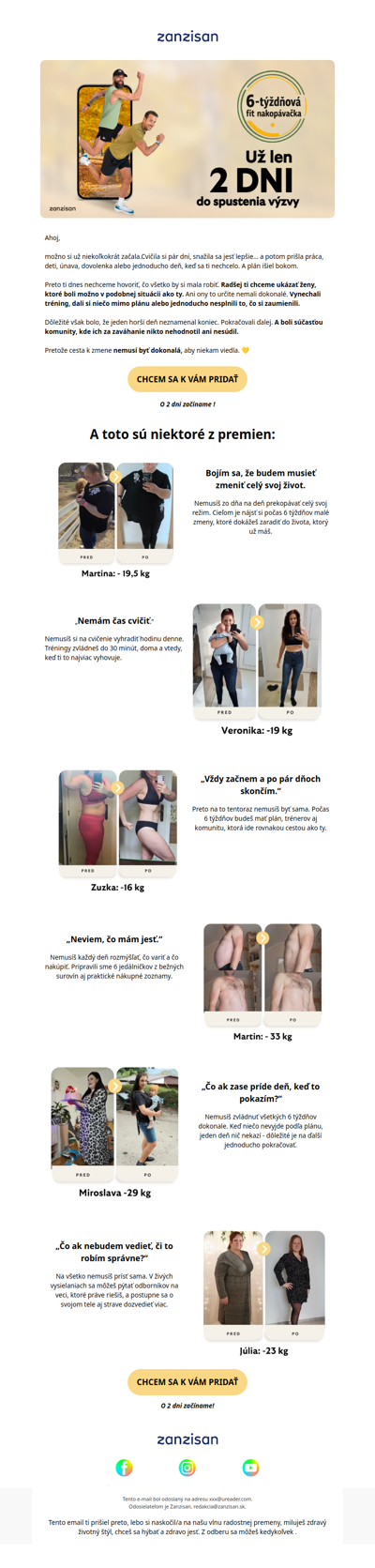 Už o dva dni začíname!  Poď s nami meniť tvoje telo a zdravie na nepoznanie!