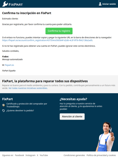 Confirma tu inscripción en FixPart