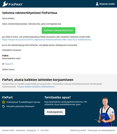Vahvista rekisteröitymisesi FixPartissa