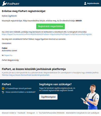 Erősítse meg FixPart regisztrációjat