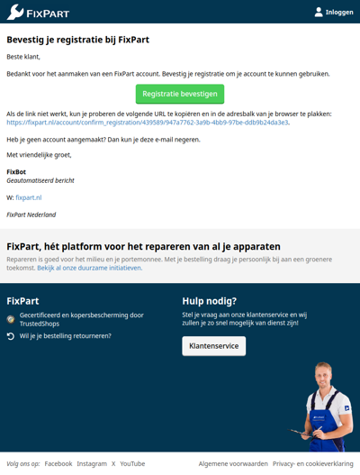 Bevestig je registratie bij FixPart