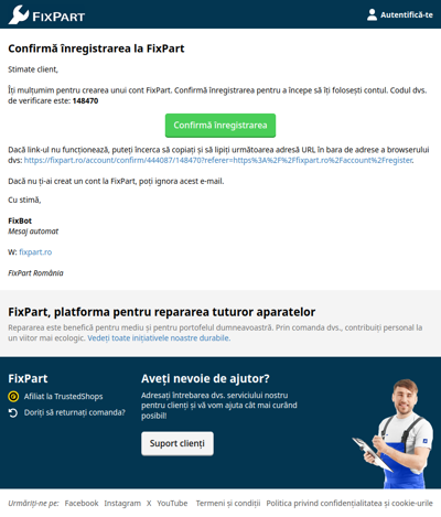 Confirmă înregistrarea la FixPart