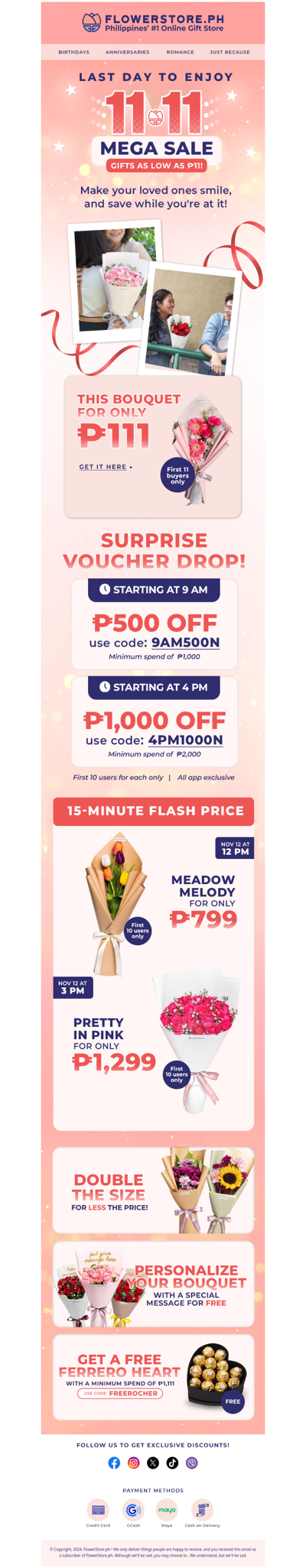 ₱1000 OFF and ₱111 Bouquet valid today only 🥺