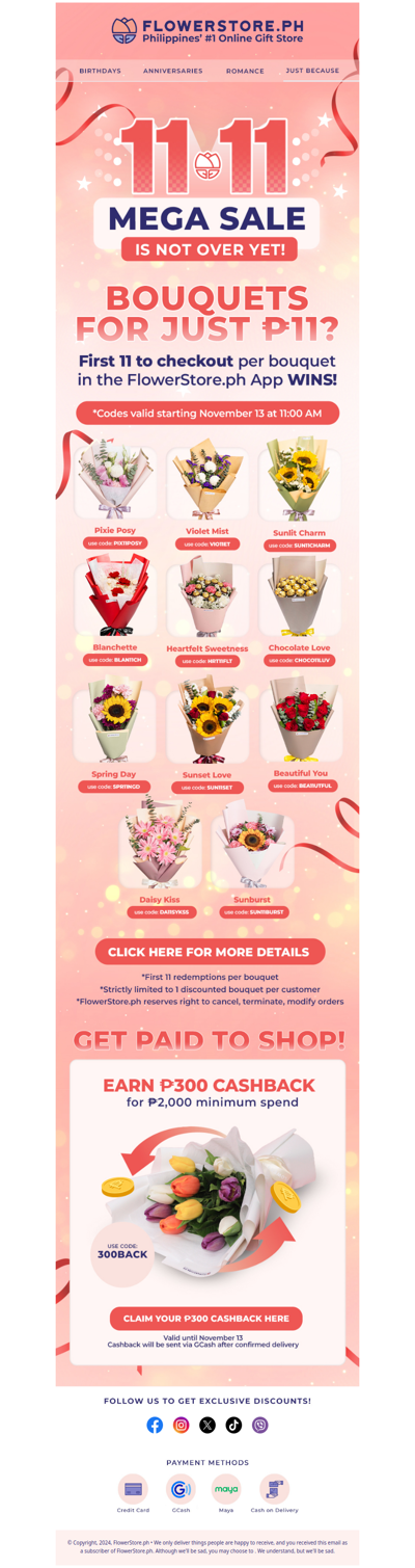 🚨 Get these bouquets for only ₱11!