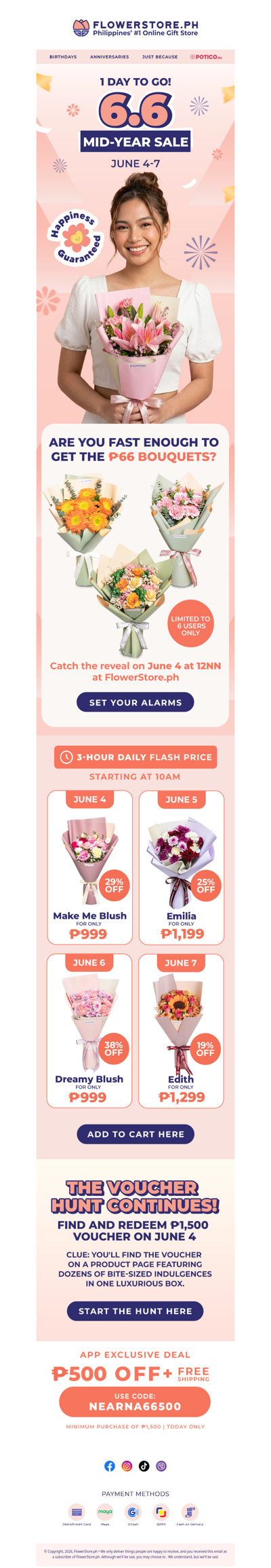 6.6 Mid-Year Sale starts tomorrow — only 6 people can grab the ₱66 bouquet 🤯