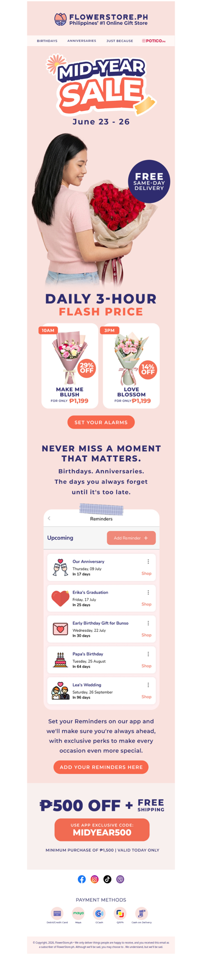 Never miss another birthday — Mid-Year Sale is live 🔔