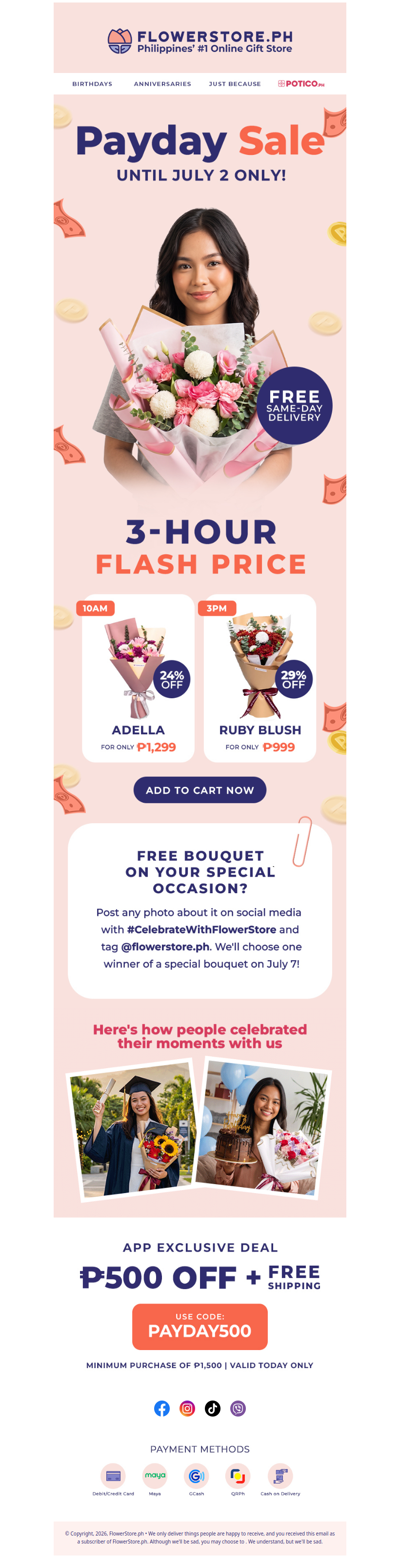 Payday Sale is still live — and you could win a free bouquet 💝