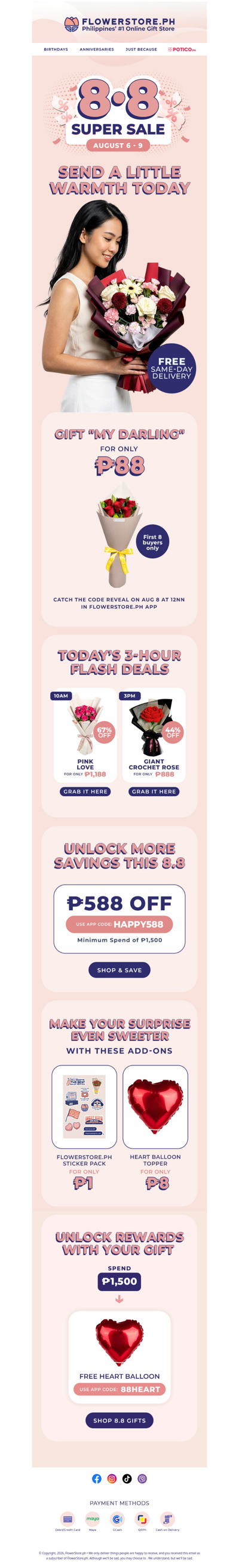 Don't miss today's flash deals — plus 6 red roses at ₱88 tomorrow 🎯