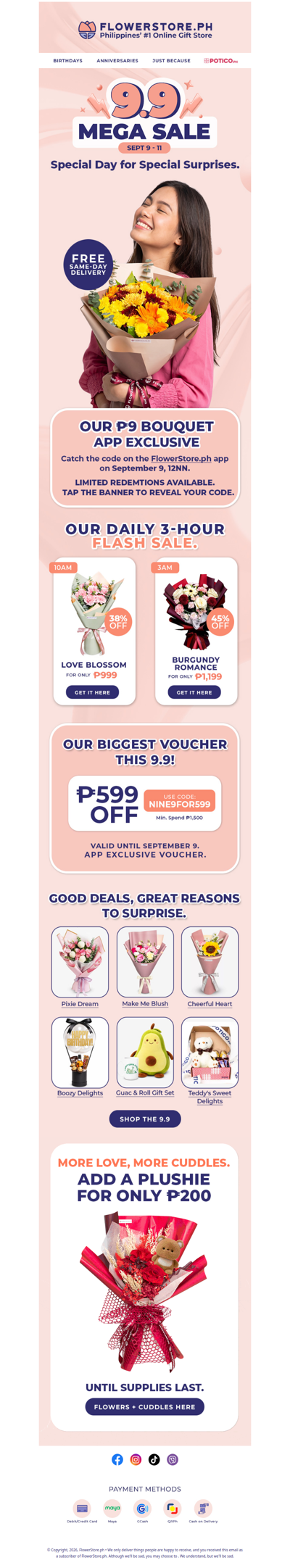9.9 Mega Sale is here — ₱9 bouquets, flash deals + plushies for ₱200 📲
