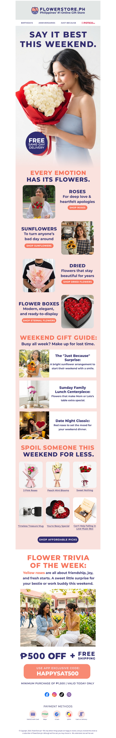 Say it best this weekend — roses for love, sunflowers for joy & more 🌹