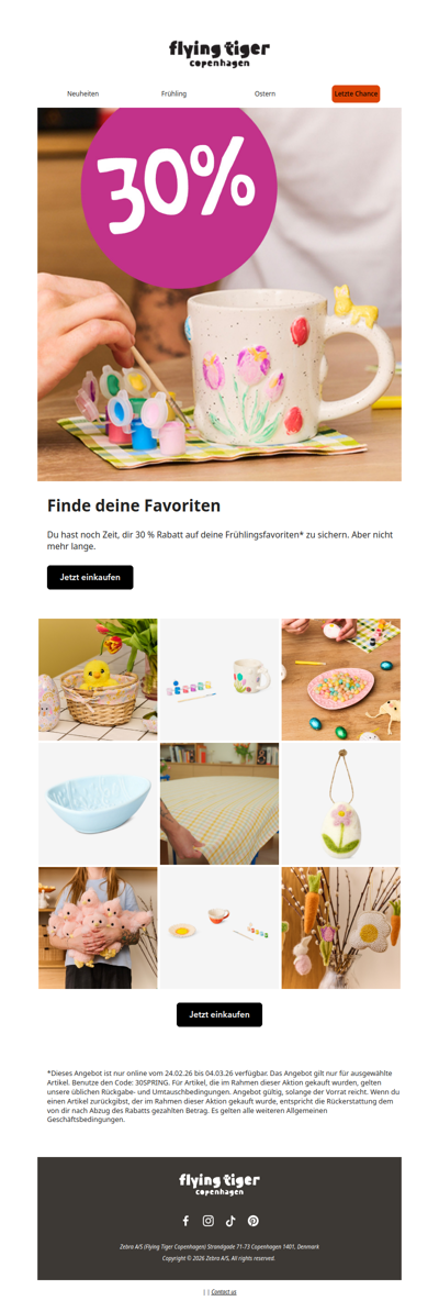 Letzte Chance auf unsere Frühlingsangebote mit 30 % Rabatt