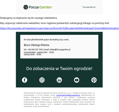 Potwierdzenie subskrypcji newslettera