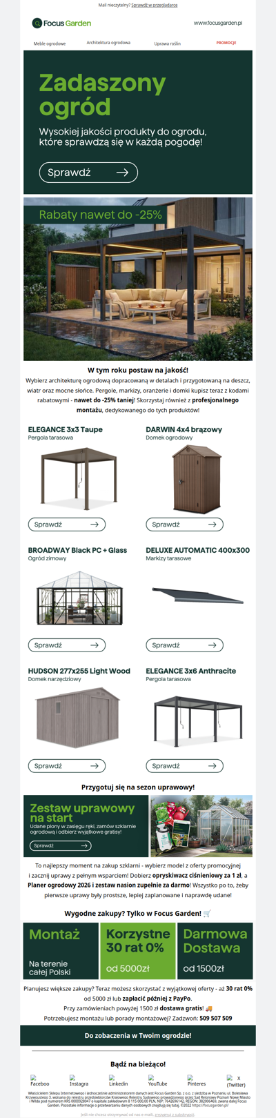 Rabaty na domki, pergole, markizy i oranżerie! Do 25% taniej! 🏡