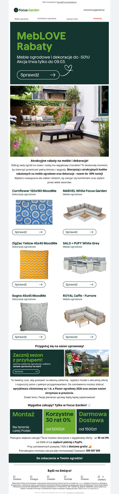📣-50% na meble ogrodowe i dekoracje!