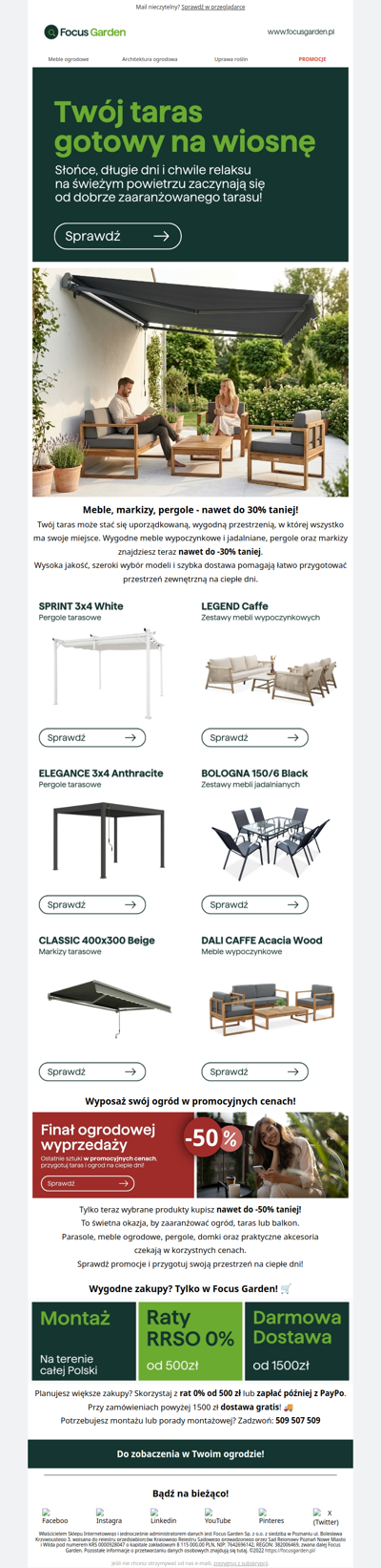 Nawet do -30% na meble, pergole i markizy!