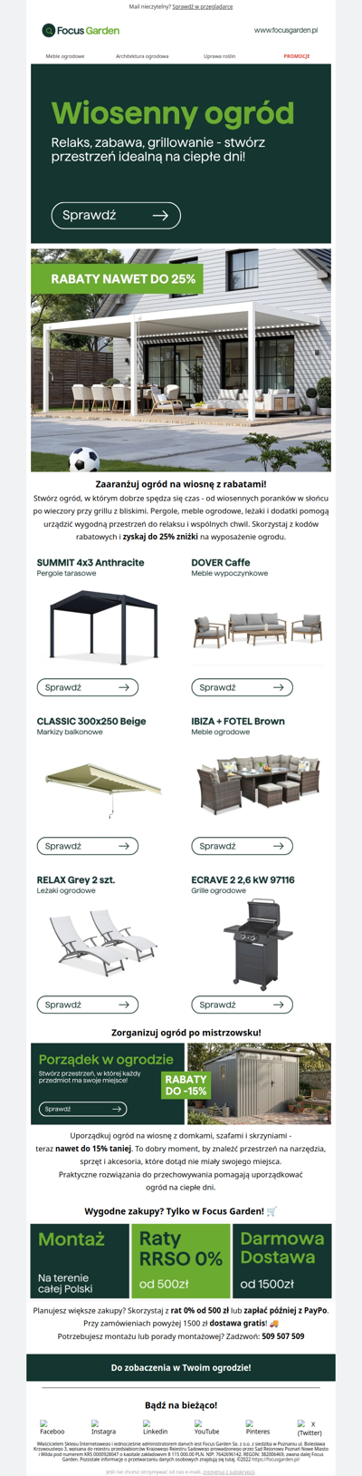 🌿Do -25% rabatu na meble, pergole, markizy i wiele więcej!