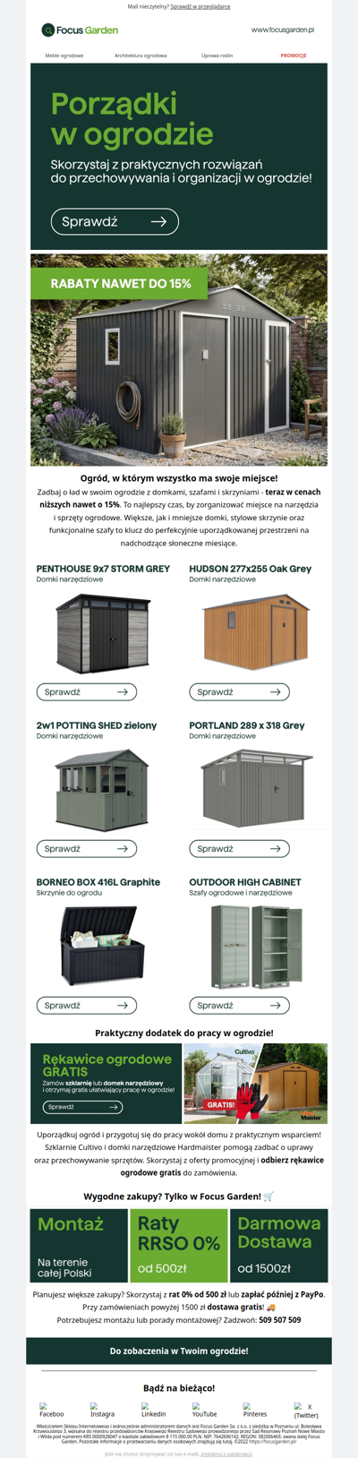 🏡 Domki, szafy i skrzynie ogrodowe – nawet do 15% taniej!