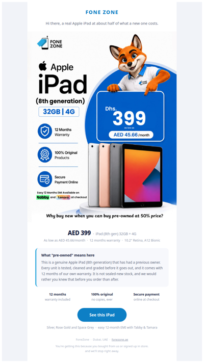 there, a real Apple iPad for AED 399