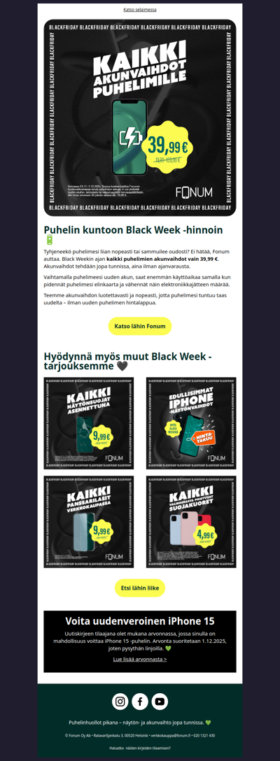 Puhelimien akunvaihdot 39,99 € 🔋