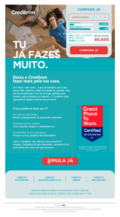 Crédito pessoal – 5 000€ por 85,65€ /mês. Aprovamos o teu financiamento em 24h.