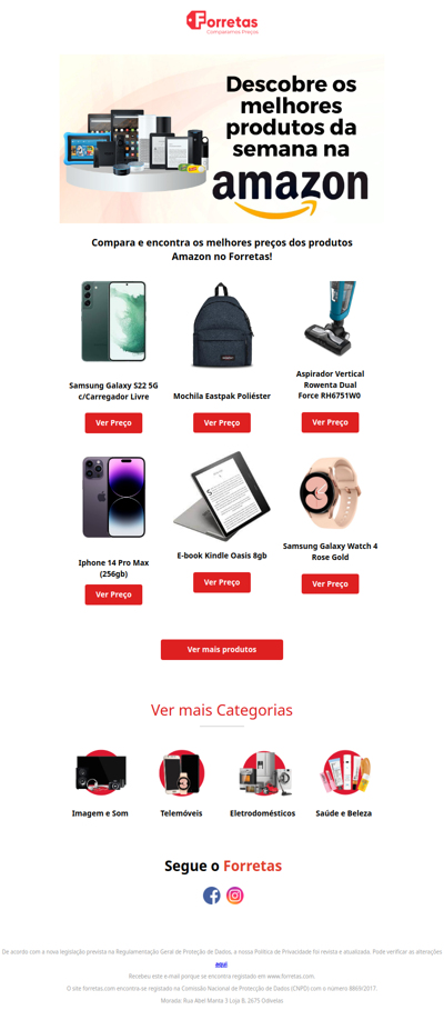 Aproveita já os últimos descontos dos teus produtos preferidos na Amazon. Compara preços no Forretas e descobre sempre o melhor valor da tua compra.