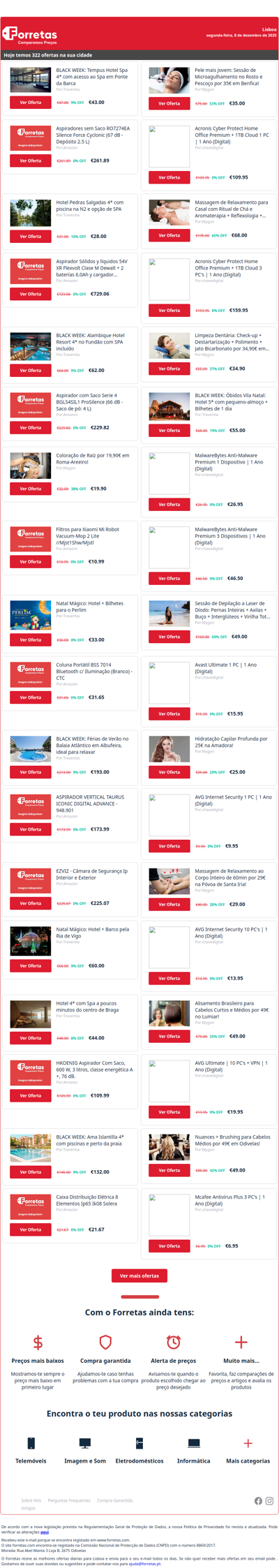 43€ por BLACK WEEK: Tempus Hotel Spa 4* com acesso ao Spa | 261€ por Aspiradores sem Saco RO7274EA Silence Force Cyclonic | 28€ por Hotel Pedras Salgadas 4* com piscina na N2 e opção