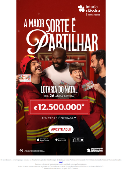 Lotaria do Natal - A Maior Sorte é Partilhar. Aposte Aqui.