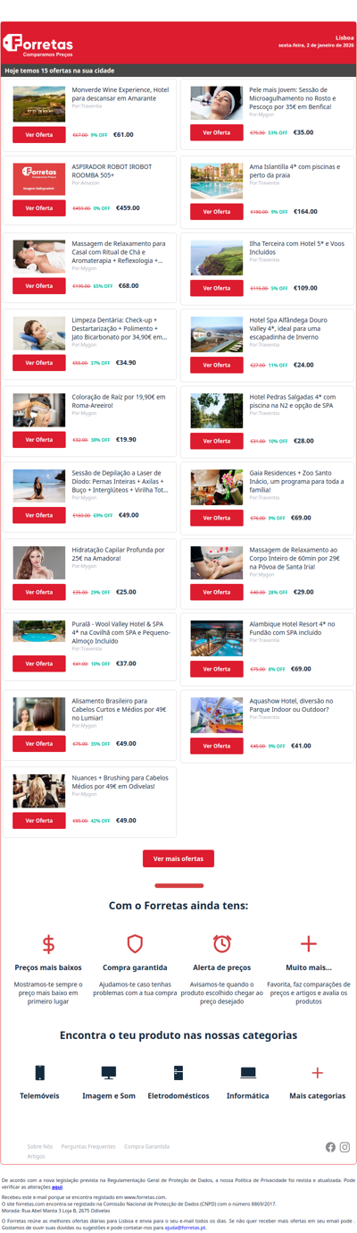 61€ por Monverde Wine Experience, Hotel para descansar em | 459€ por ASPIRADOR ROBOT IROBOT ROOMBA 505+ | 68€ por Massagem de Relaxamento para Casal com Ritual de Chá