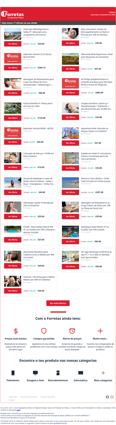 24€ por Hotel Spa Alfândega Douro Valley 4*, ideal para uma | 208€ por Aspirador Vertical 22.2V (Azul) - BLAUPUNKT | 68€ por Massagem de Relaxamento para Casal com Ritual de Chá