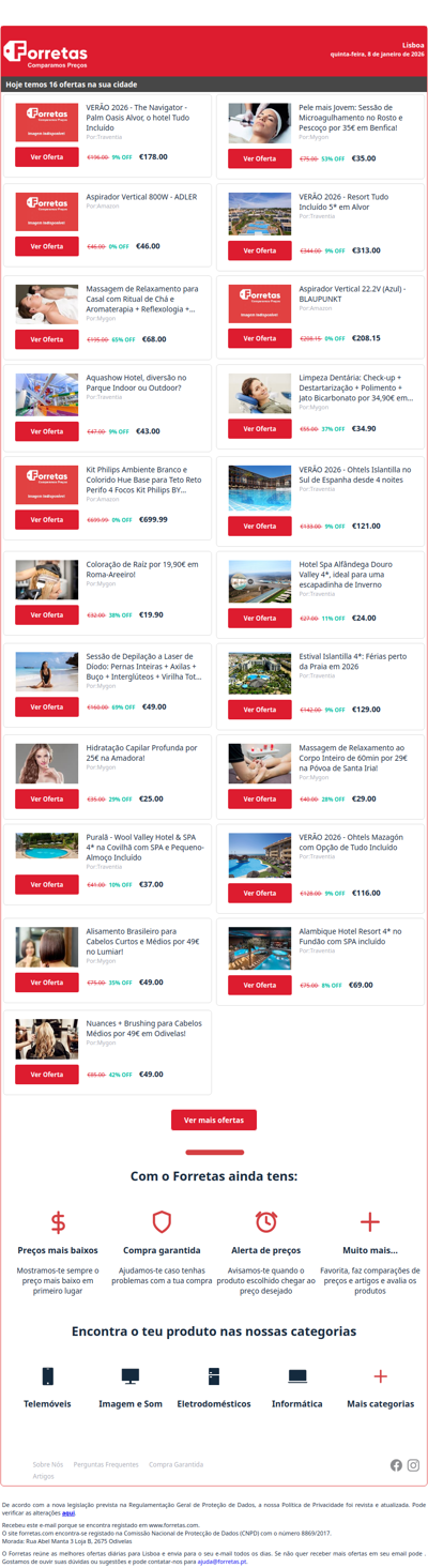 178€ por VERÃO 2026 - The Navigator - Palm Oasis Alvor, o hotel | 46€ por Aspirador Vertical 800W - ADLER | 68€ por Massagem de Relaxamento para Casal com Ritual de Chá