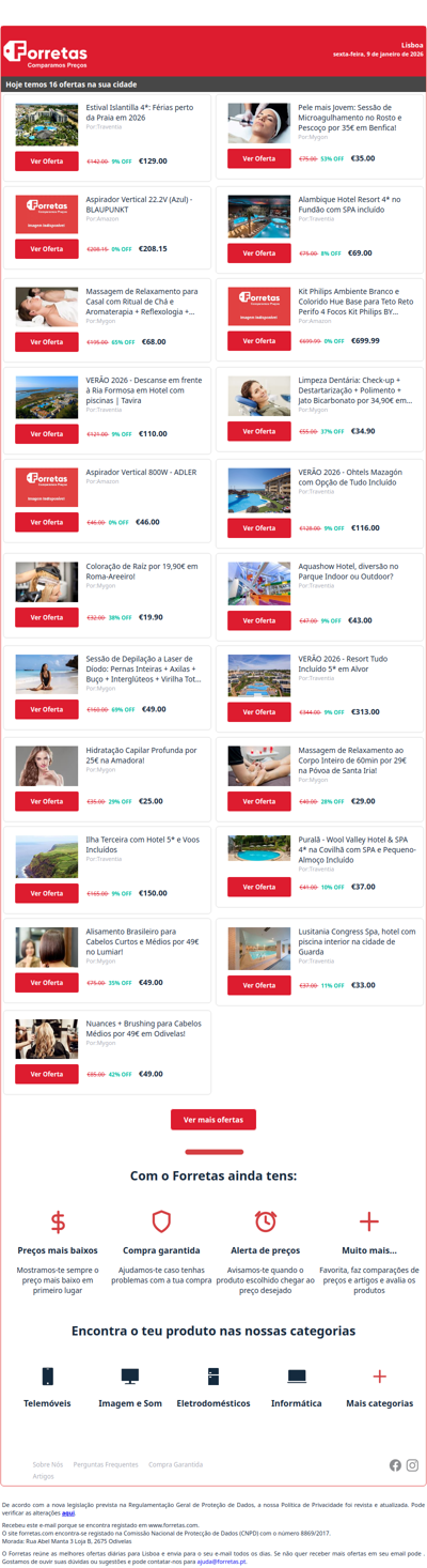 129€ por Estival Islantilla 4*: Férias perto da Praia em 2026 | 208€ por Aspirador Vertical 22.2V (Azul) - BLAUPUNKT | 68€ por Massagem de Relaxamento para Casal com Ritual de Chá