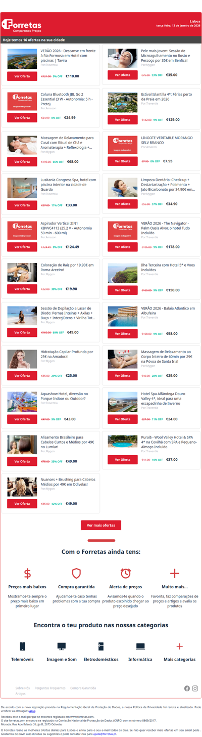 110€ por VERÃO 2026 - Descanse em frente à Ria Formosa em Hotel | 24€ por Coluna Bluetooth JBL Go 2 Essential (3 W - Autonomia: | 68€ por Massagem de Relaxamento para Casal com Ritual de Chá