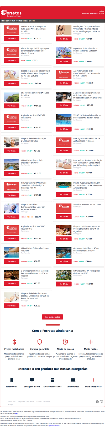 178€ por VERÃO 2026 - The Navigator - Palm Oasis Alvor, o hotel | 7€ por vileda Recarga de Esfregona para Sistema Espreme Fácil | 45€ por Sessão de Depilação a Laser Tripla Onda: 3 Zonas à