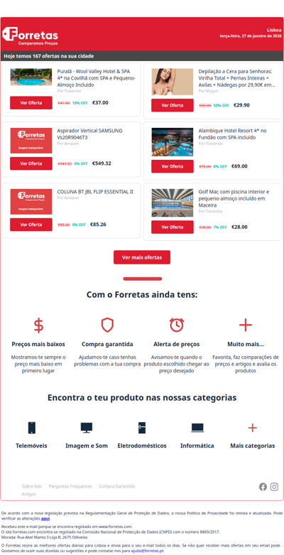 37€ por Puralã - Wool Valley Hotel & SPA 4* na Covilhã com | 549€ por Aspirador Vertical SAMSUNG Vs20R9046T3 | 85€ por COLUNA BT JBL FLIP ESSENTIAL II