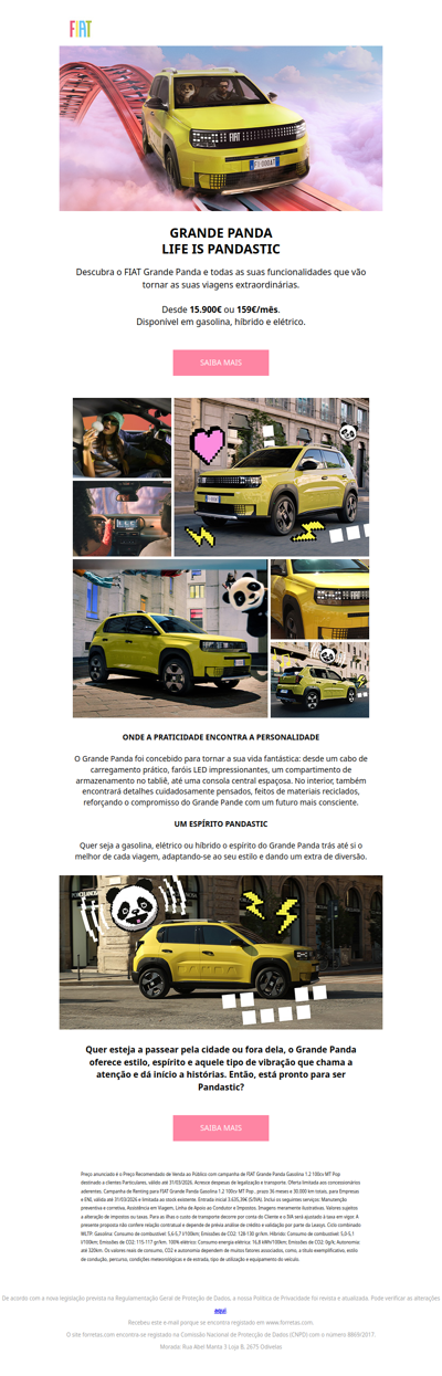 Descubra o Novo FIAT Grande Panda desde 15.900€ ou 159€/mês