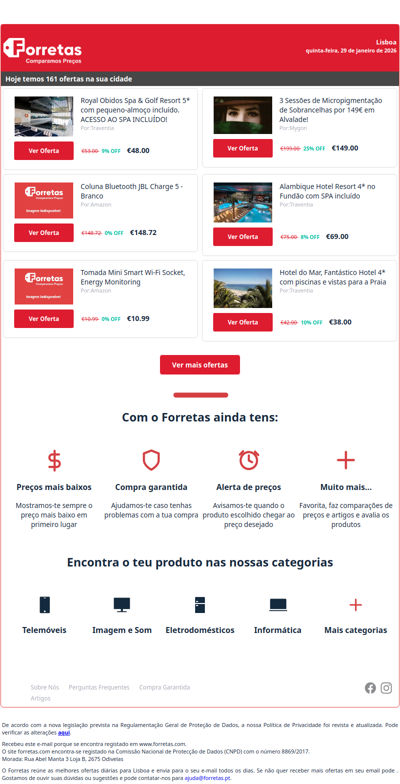 48€ por Royal Obidos Spa & Golf Resort 5* com pequeno-almoço | 148€ por Coluna Bluetooth JBL Charge 5 - Branco | 10€ por Tomada Mini Smart Wi-Fi Socket, Energy Monitoring